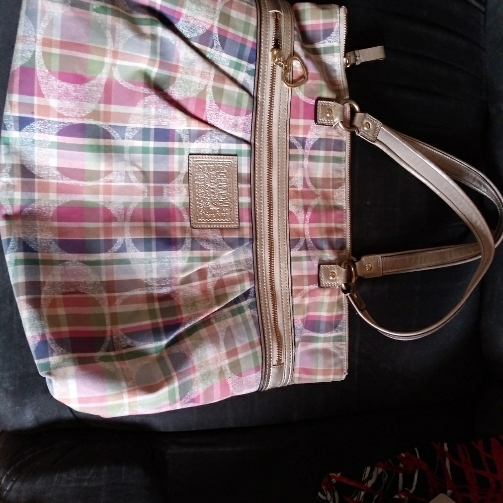 Coach Poppy plaid Madras tote.